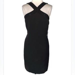 Laundry by Shelli Segal Beaded Criss Cross Halter Dress Black Size 4